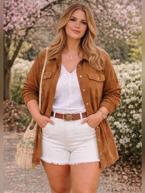 Camel Suede Shacket Western Chic Utility Jacket
